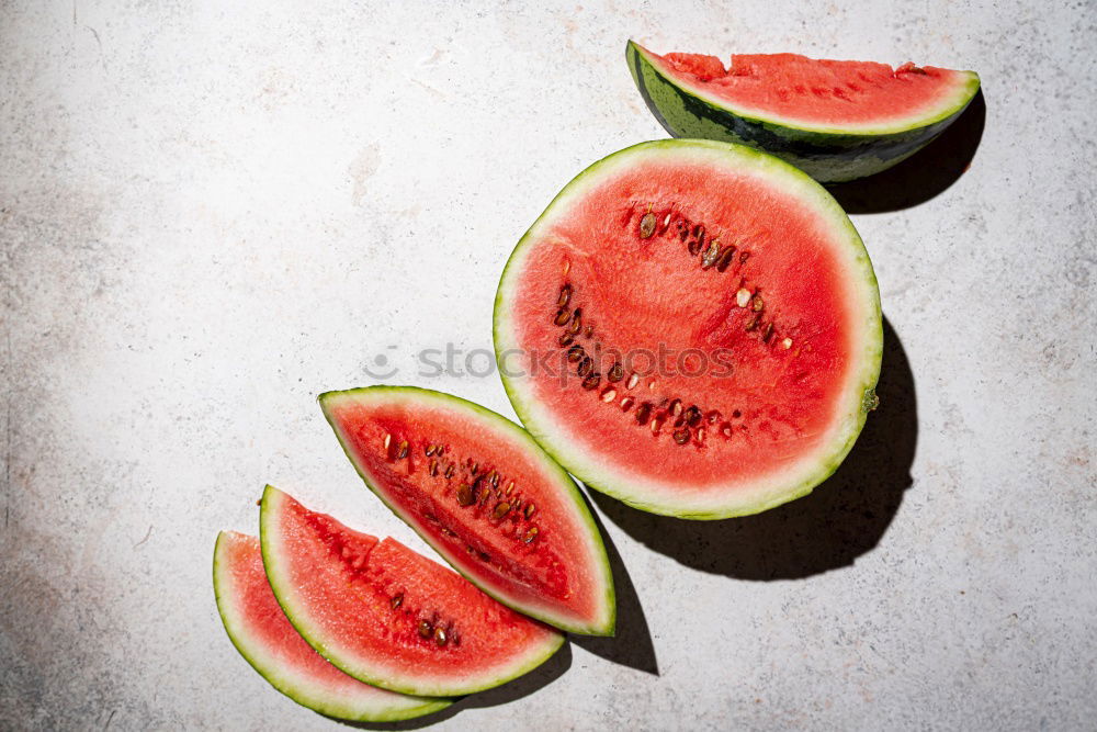 Similar – Pieces of watermelon on background painted in blue