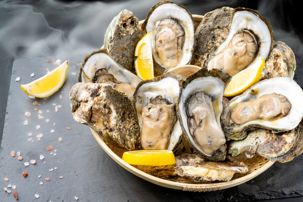 Similar – Image, Stock Photo Oysters with lemon and oyster knife