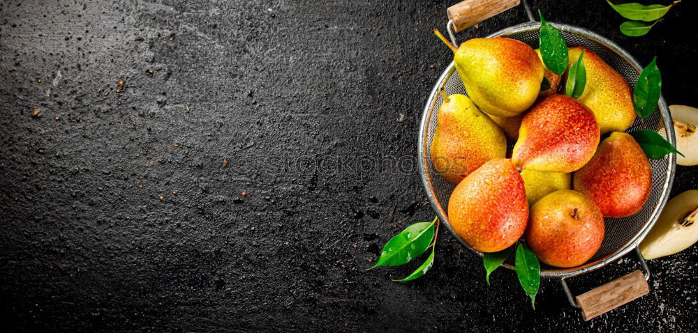 Similar – Image, Stock Photo Fresh peaches with green leaves on stone slab