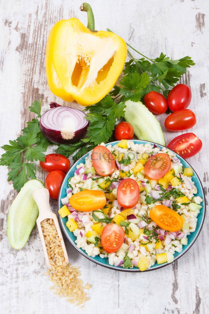Image, Stock Photo Quinoa bowl with tomatoes, zucchini and lime