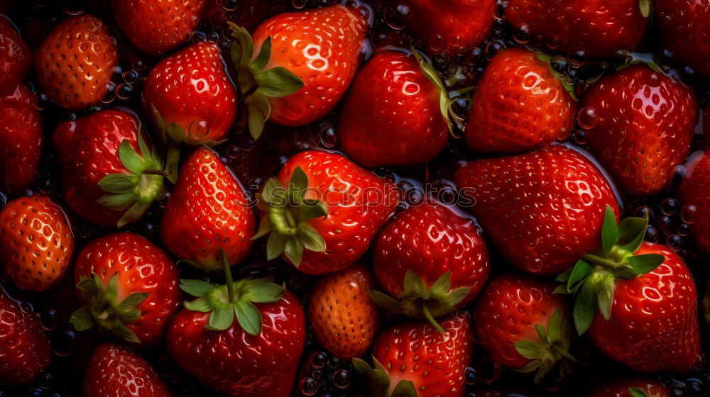 Similar – red strawberries with green stems in sale trays