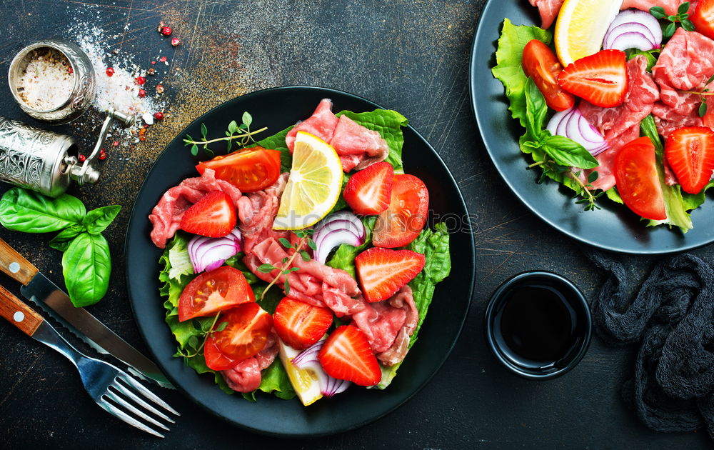 Similar – Image, Stock Photo Classic salad with tomatoes and mozzarella