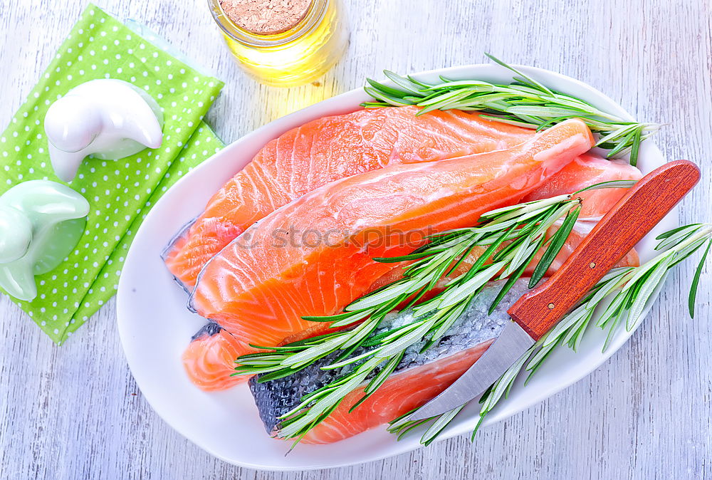 Similar – Image, Stock Photo Raw salmon with lemon and spices