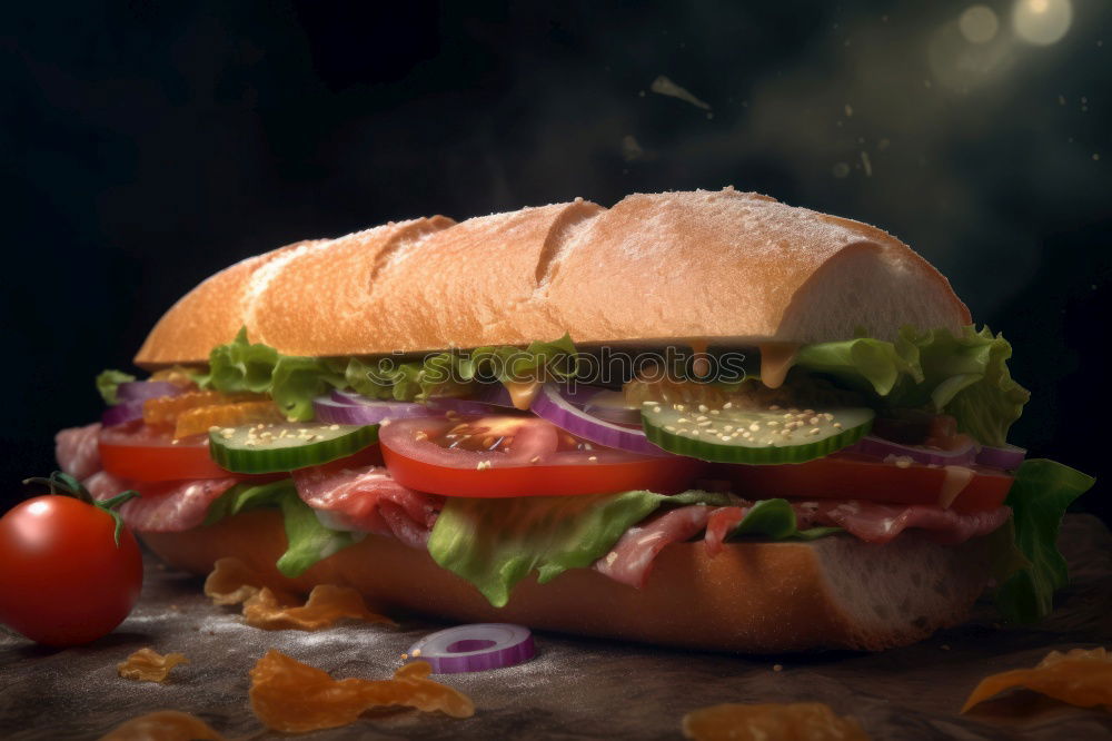 Image, Stock Photo burger with tomato sugo, rucola, goat cheese