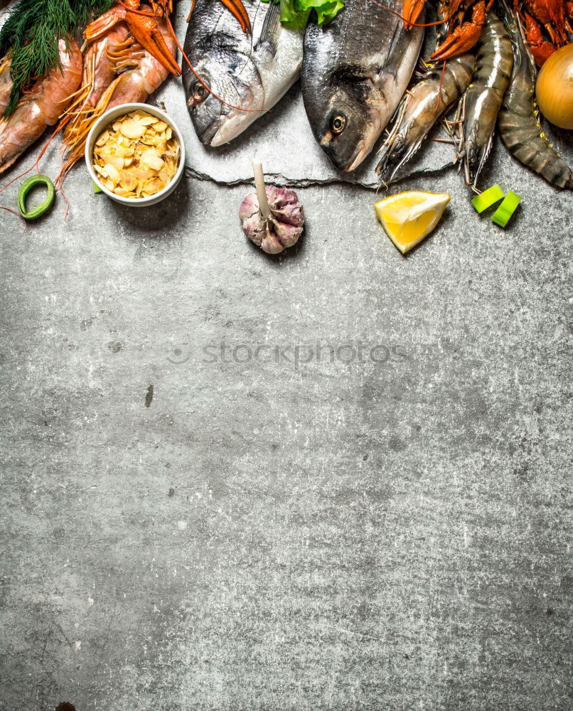 Similar – Grill steak ingredients around empty table.