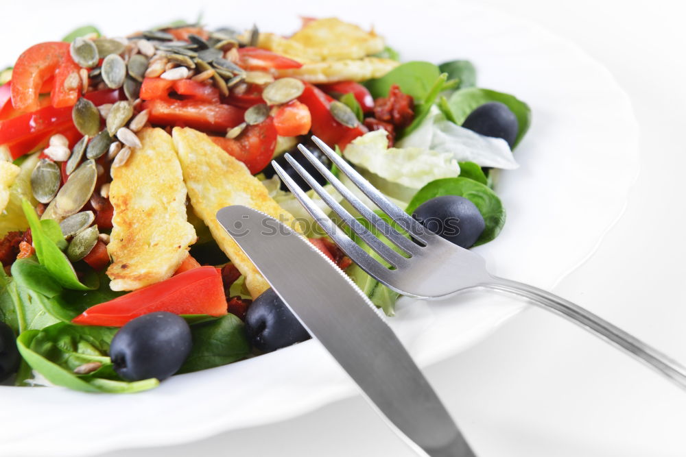 Similar – Image, Stock Photo Vegan tofu salad with tomatoes and lamb’s lettuce in bowl