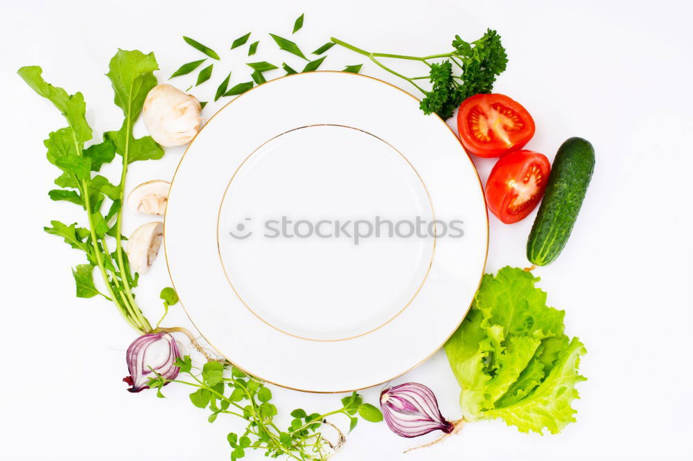 Similar – Image, Stock Photo Vegetables and spices cooking ingredients around empty plate