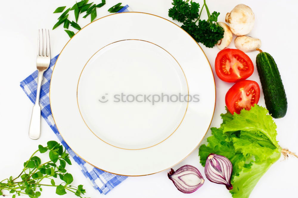 Similar – Image, Stock Photo Vegetables and spices cooking ingredients around empty plate