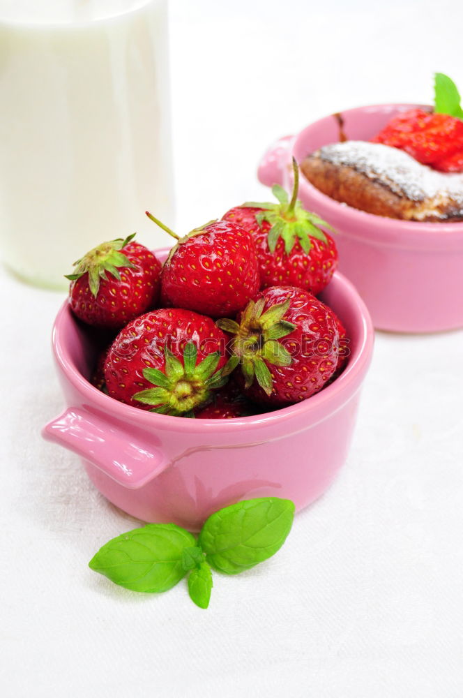 Image, Stock Photo strawberries. Food Yoghurt