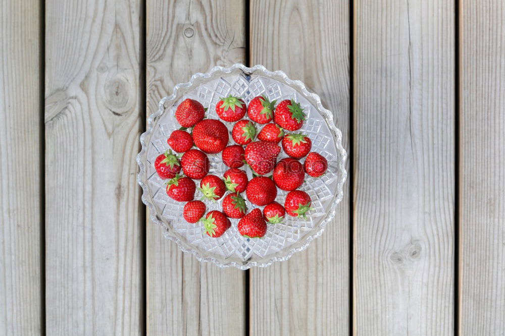 Similar – Image, Stock Photo Three small buckets of strawberry on old vintage wood