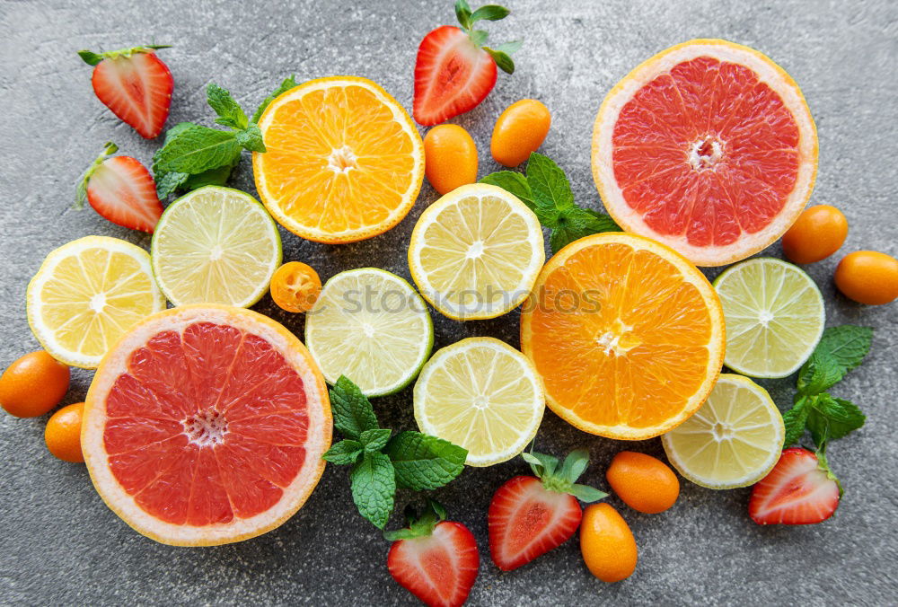 Similar – Image, Stock Photo Various citrus fruits on a light blue background