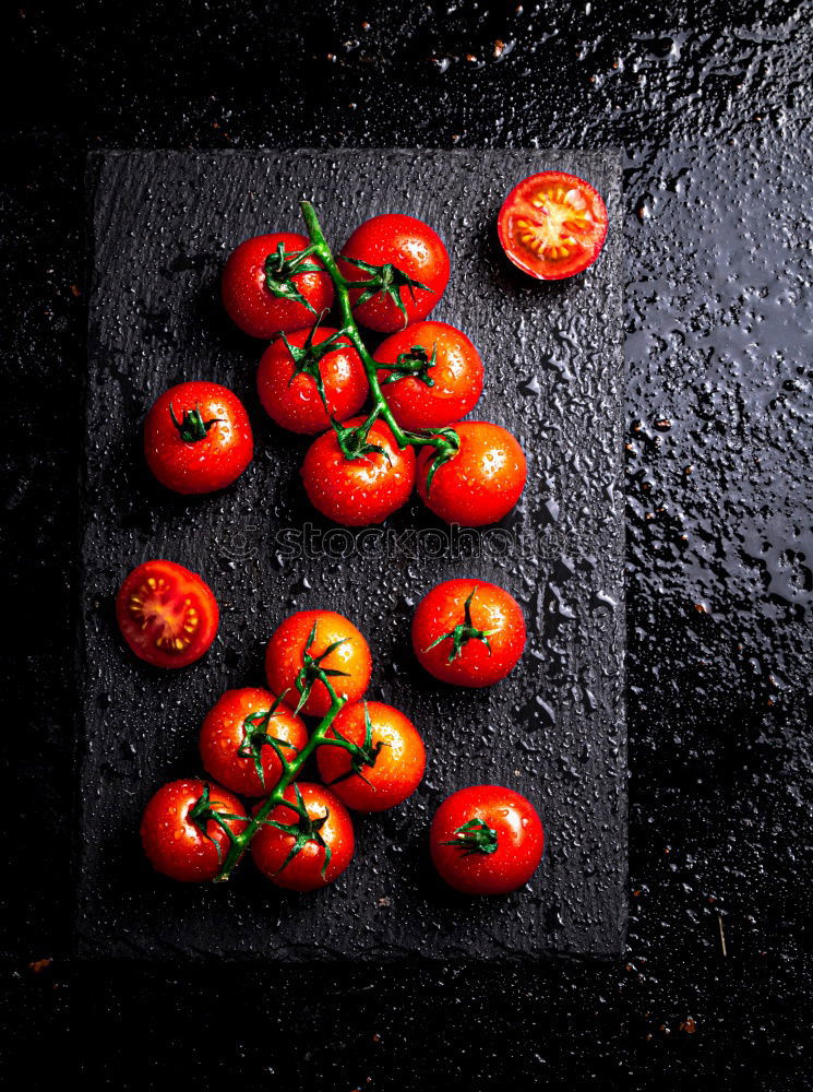 Similar – Image, Stock Photo Tasty strawberries in black colander bowl on dark rustic kitchen table. Copy space. Seasonal organic food. Healthy eating and cooking