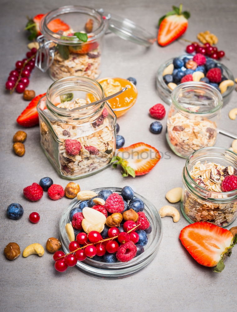 Similar – Image, Stock Photo Breakfast in glass with fresh berries, nuts and muesli