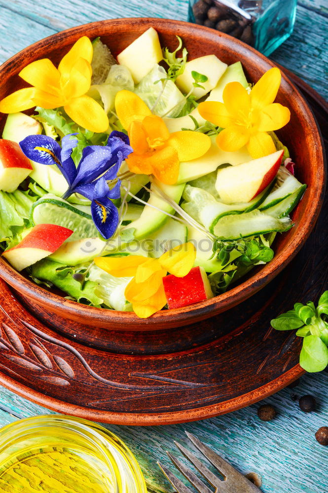 Similar – Image, Stock Photo Fresh vegan salad with edible flowers