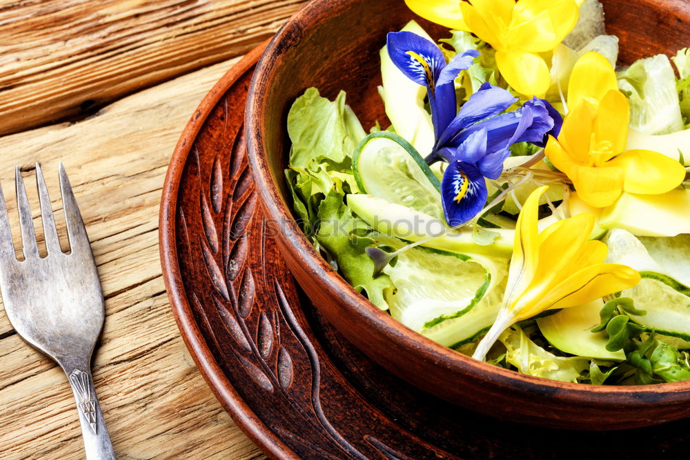 Similar – Image, Stock Photo Fresh vegan salad with edible flowers