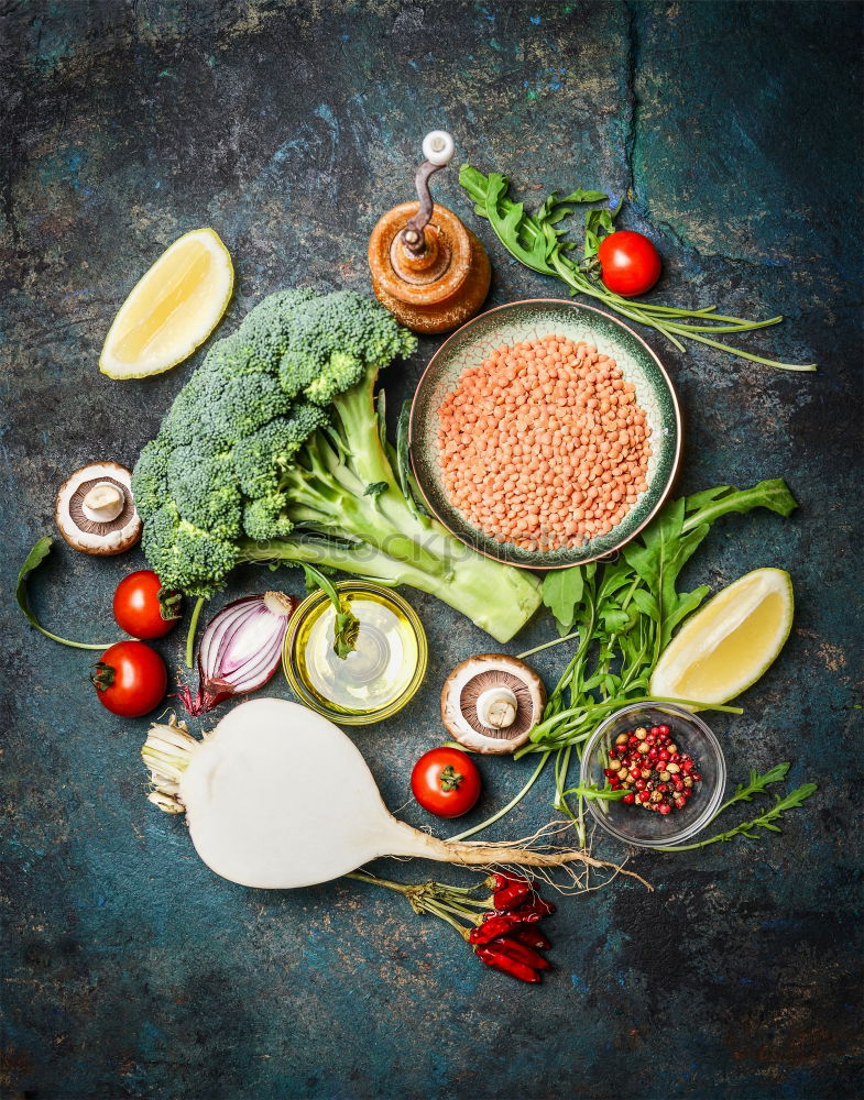 Similar – Image, Stock Photo Lentils with fresh vegetables and ingredients for cooking