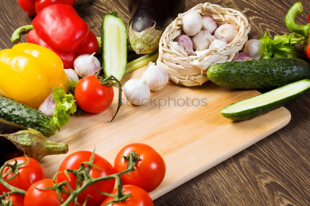 Similar – Image, Stock Photo Cherry tomatoes, basil and olive oil