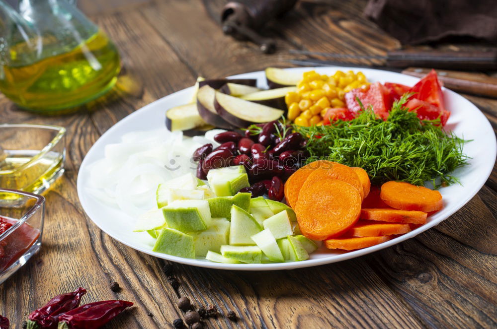 Image, Stock Photo Spices and oil on table