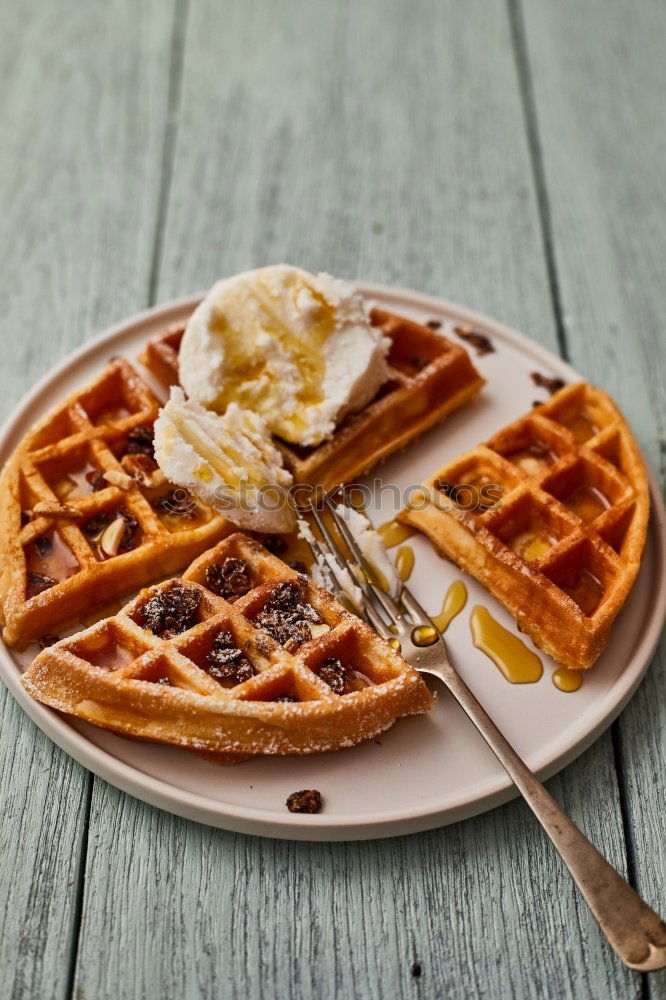 Similar – Image, Stock Photo Breakfast belgian with waffles with ice on white wooden table