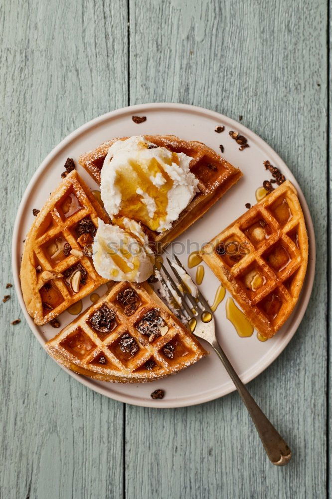 Similar – Image, Stock Photo Breakfast belgian with waffles with ice on white wooden table