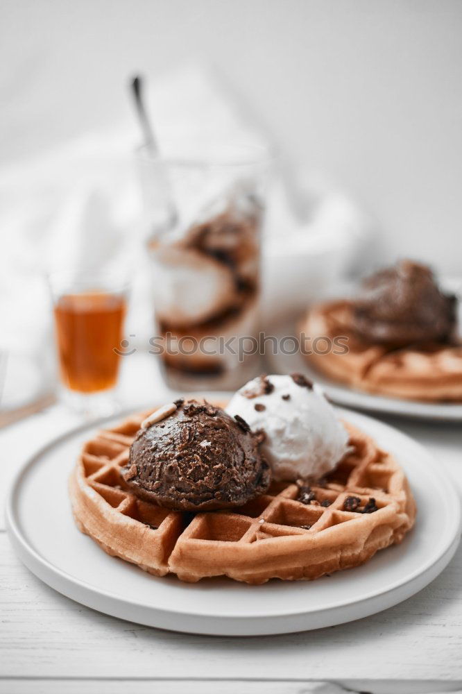 Similar – Image, Stock Photo Breakfast belgian with waffles with ice on white wooden table