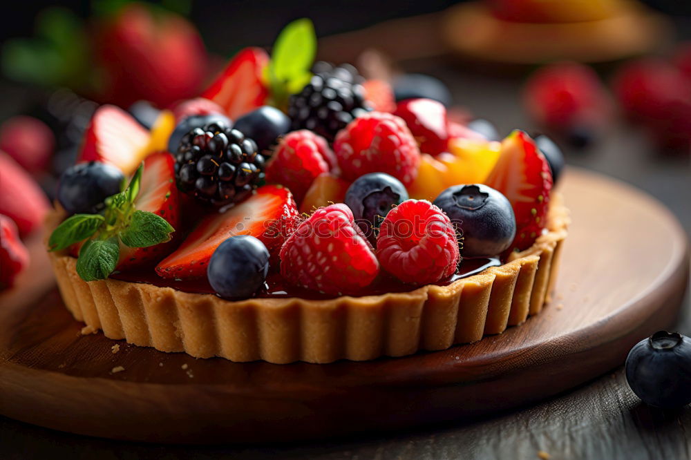 Similar – Image, Stock Photo Delicious tartlets with raspberries and blueberries