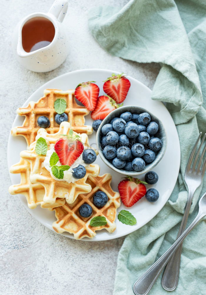 Similar – Image, Stock Photo Breakfast belgian with waffles with ice cream