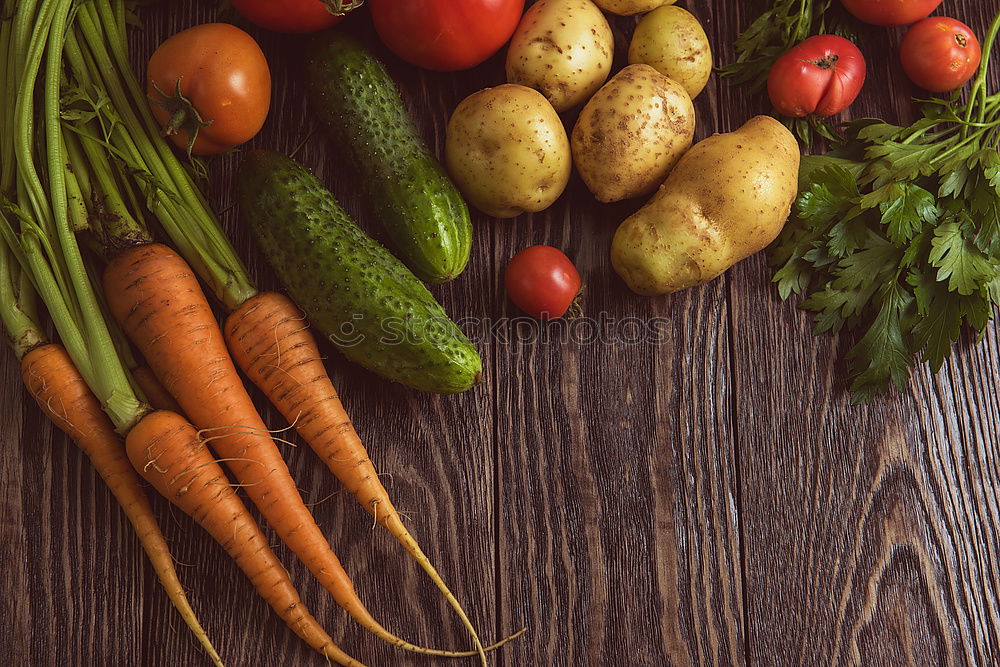 Similar – Linen sack with assorted vegetables on table