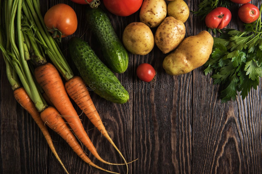 Linen sack with assorted vegetables on table