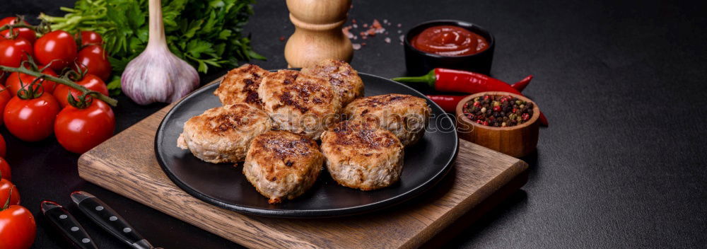 Similar – Image, Stock Photo Roasted knuckle of veal slices in the pan