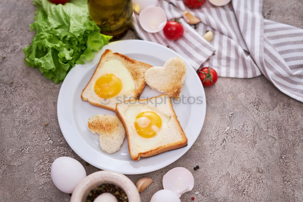 Similar – Image, Stock Photo country breakfast on rustic home kitchen with farm eggs