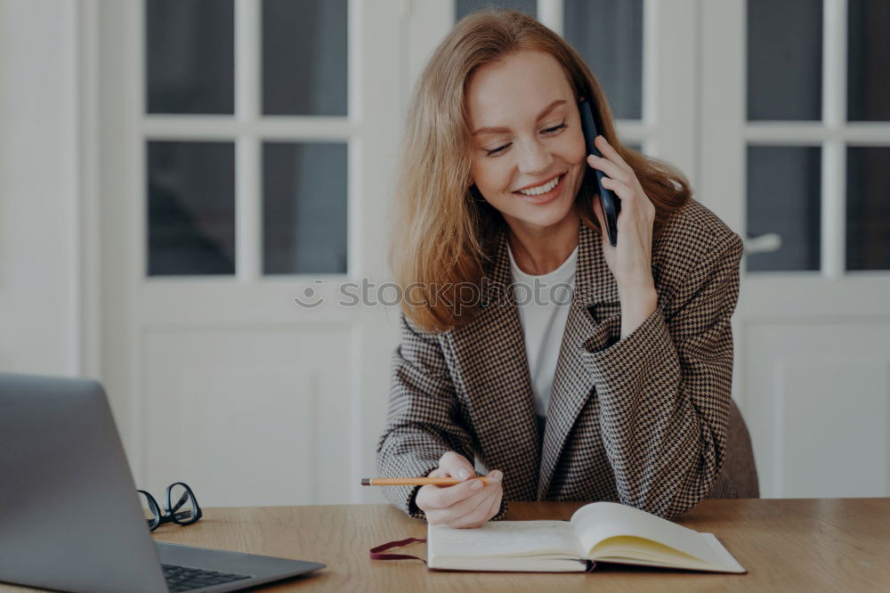 Similar – Image, Stock Photo Pretty woman writing at table