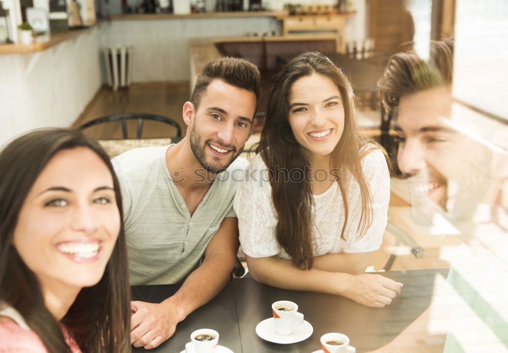 Similar – Image, Stock Photo Multiracial group of five friends having a coffee together.