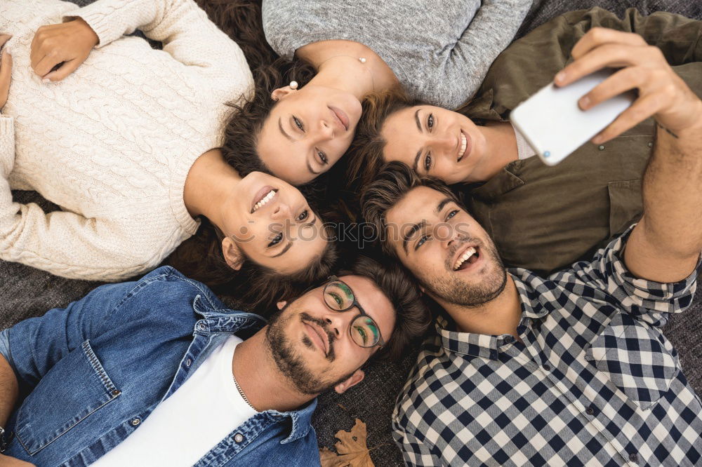Similar – Image, Stock Photo Multi ethnic group of young adult friends taking selfie