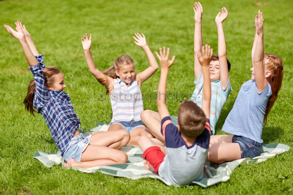 Image, Stock Photo Happy kids sitting on the grass