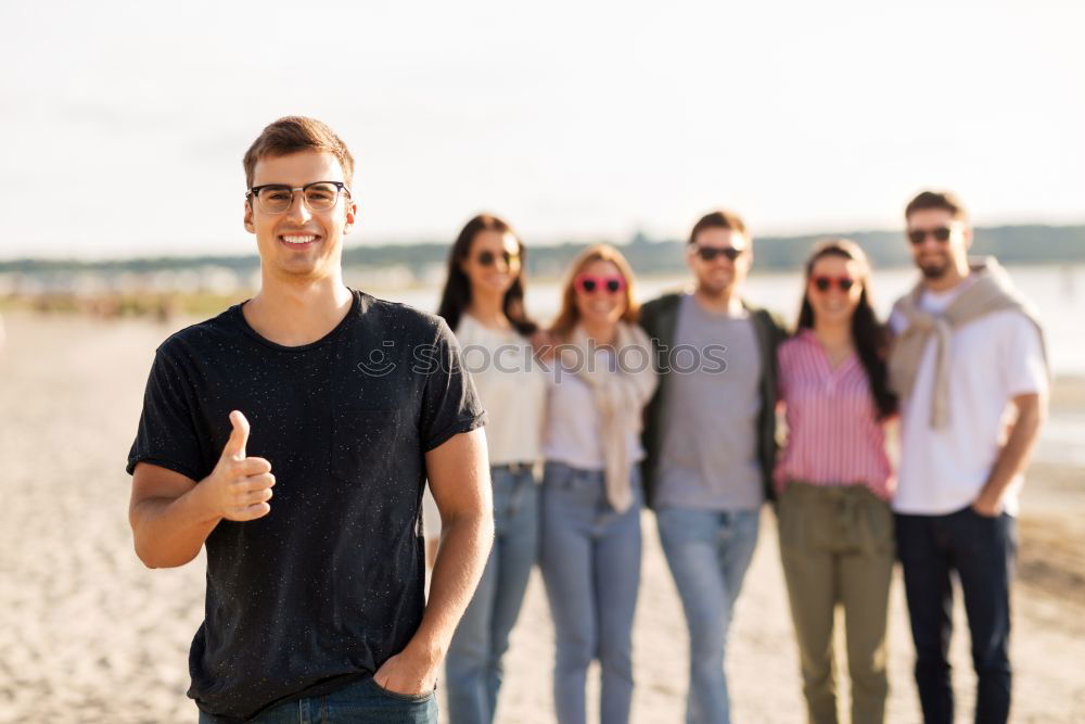 Similar – Image, Stock Photo Group of multi-ethnic young people having fun together outdoors in urban background