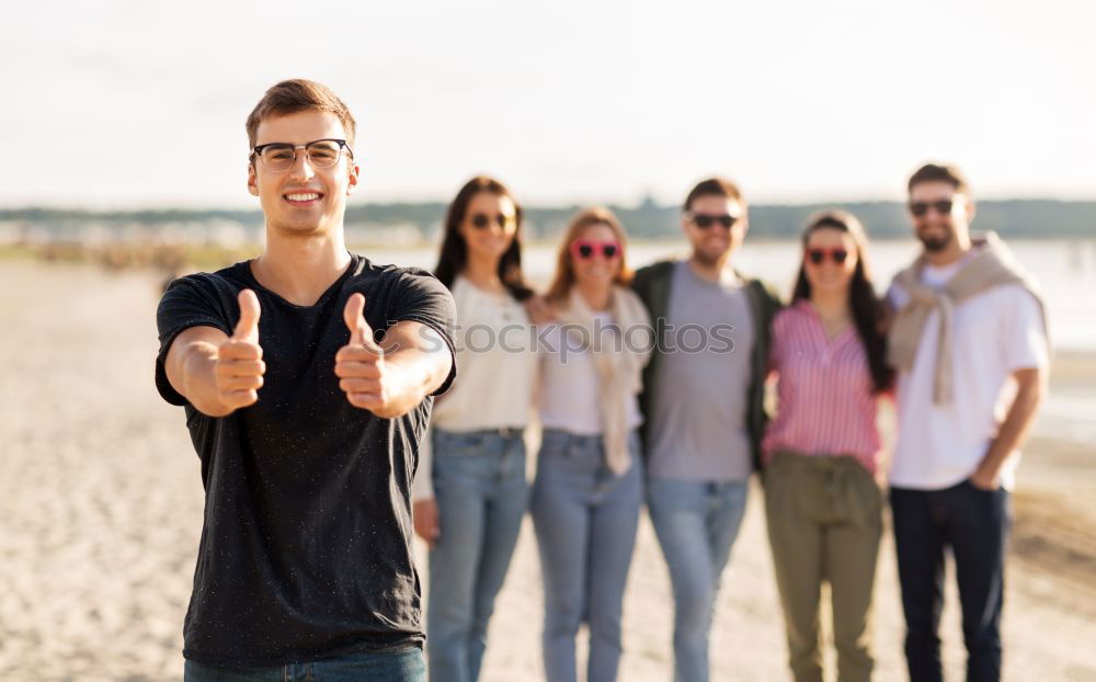 Similar – Image, Stock Photo Group of multi-ethnic young people having fun together outdoors in urban background