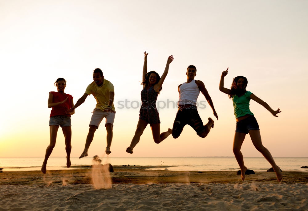 Similar – Happy children playing on the beach at the sunset time. Three Kids having fun outdoors. Concept of summer vacation and friendly family.