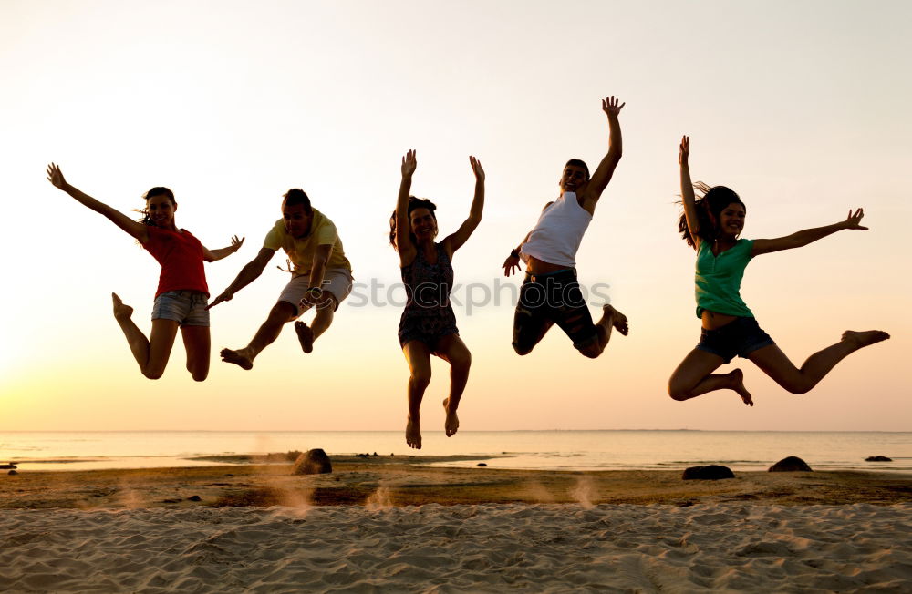 Similar – Happy children playing on the beach at the sunset time. Three Kids having fun outdoors. Concept of summer vacation and friendly family.