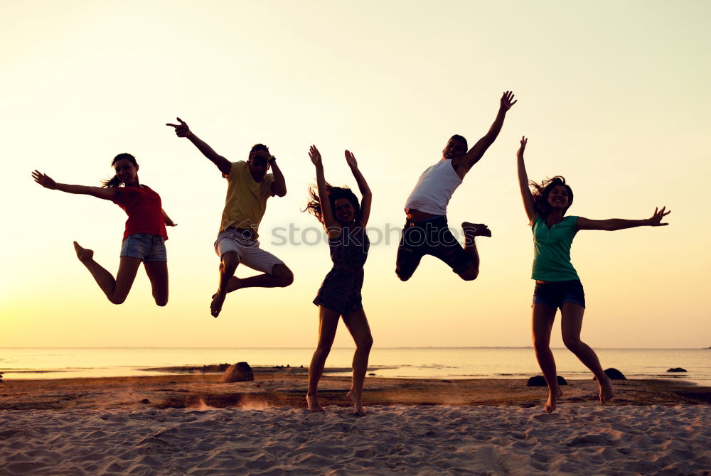 Similar – Happy children playing on the beach at the sunset time. Three Kids having fun outdoors. Concept of summer vacation and friendly family.