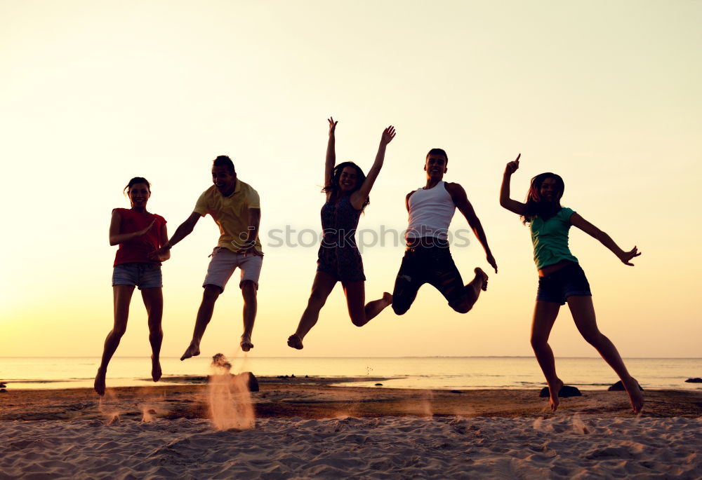 Similar – Happy children playing on the beach at the sunset time. Three Kids having fun outdoors. Concept of summer vacation and friendly family.