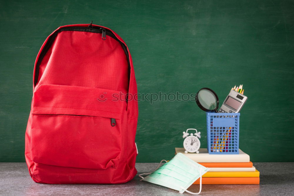 Similar – Image, Stock Photo Backpack and school supplies: books, magnifying glass, notepad
