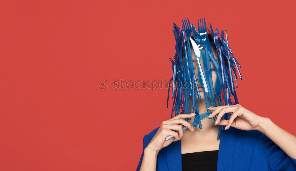 Image, Stock Photo Woman holding pennant saying FUCK and shouting something