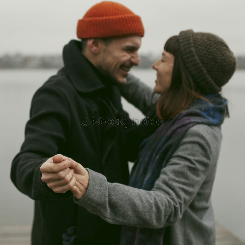 Similar – Image, Stock Photo Happy couple hugging and kissing near tree in park