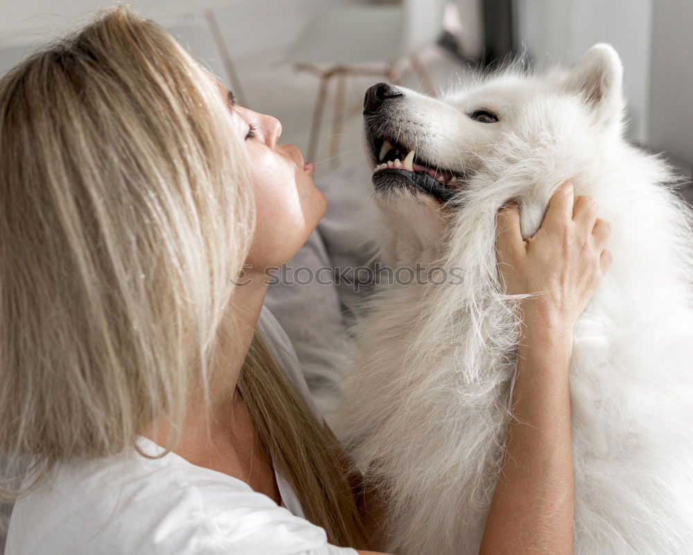 Similar – Image, Stock Photo Sexy young woman at home playing with her dog