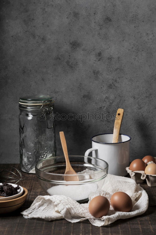 Similar – Image, Stock Photo Green olives and salt in wooden bowls, top view