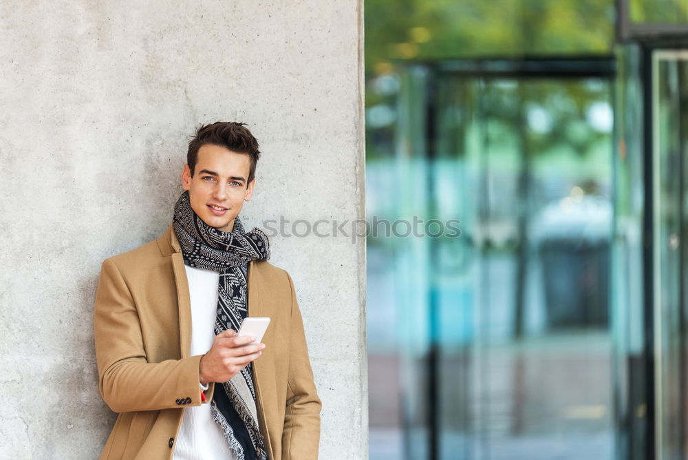 Similar – portrait of a happy man use his phone in the market