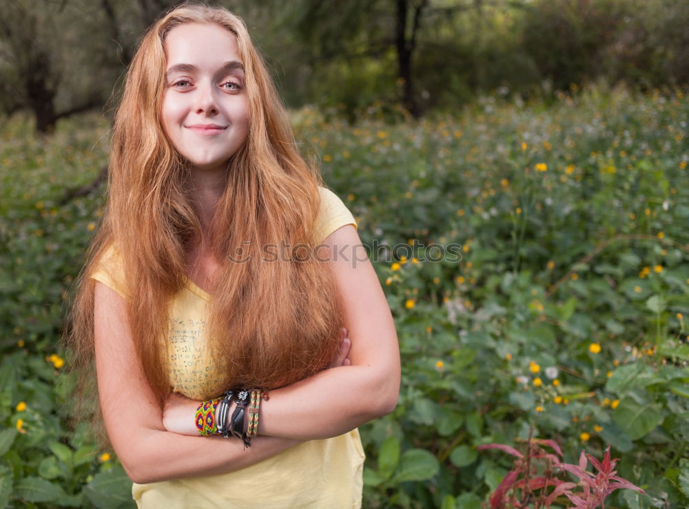 Similar – Image, Stock Photo Happy young woman in nature #1