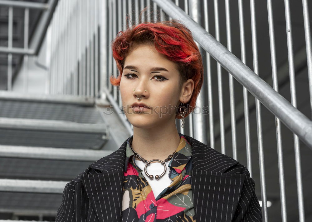 Similar – Portrait of a punk or gothic young woman smiling