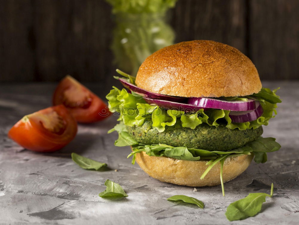 Image, Stock Photo sandwich of French toast and lettuce leaves and boiled egg